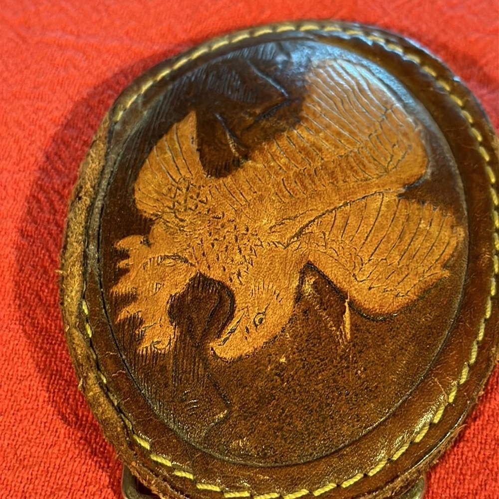 Vintage Western Leather Belt Buckle Eagle Embossed See pics for condition - Picture 3 of 5